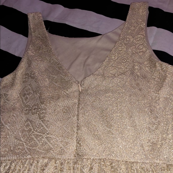 {Vintage} 🍭Gold & White Lace Overlay Mini Dress - Picture 6 of 9